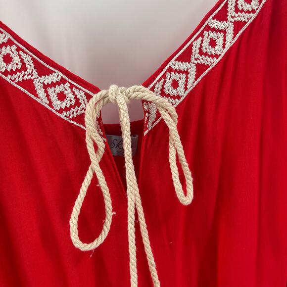 SHE + SKY Jumper Romper Size Large Red Embroidered Tassels Summer Beach Coastal - Picture 6 of 16